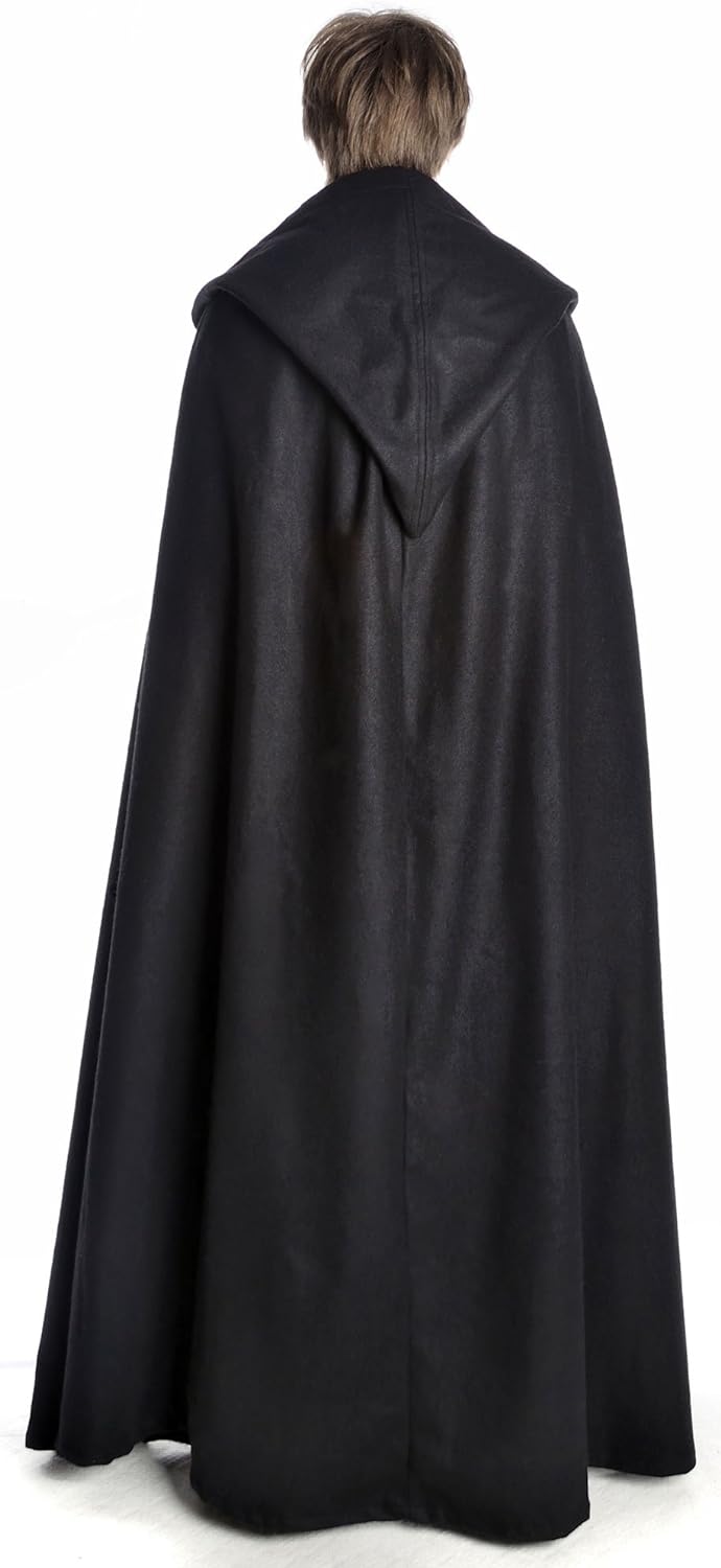HEMAD Mittelalter Umhang mit Kapuze Wollfilz schwarz, braun, beige, rot, blau (One Size, schwarz)
