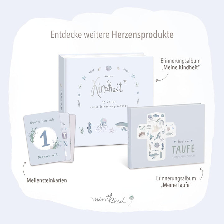 mintkind® Babyalbum "Mein erstes Lebensjahr" Wal + Sticker Set I Baby Fotoalbum zum Selbstgestalten