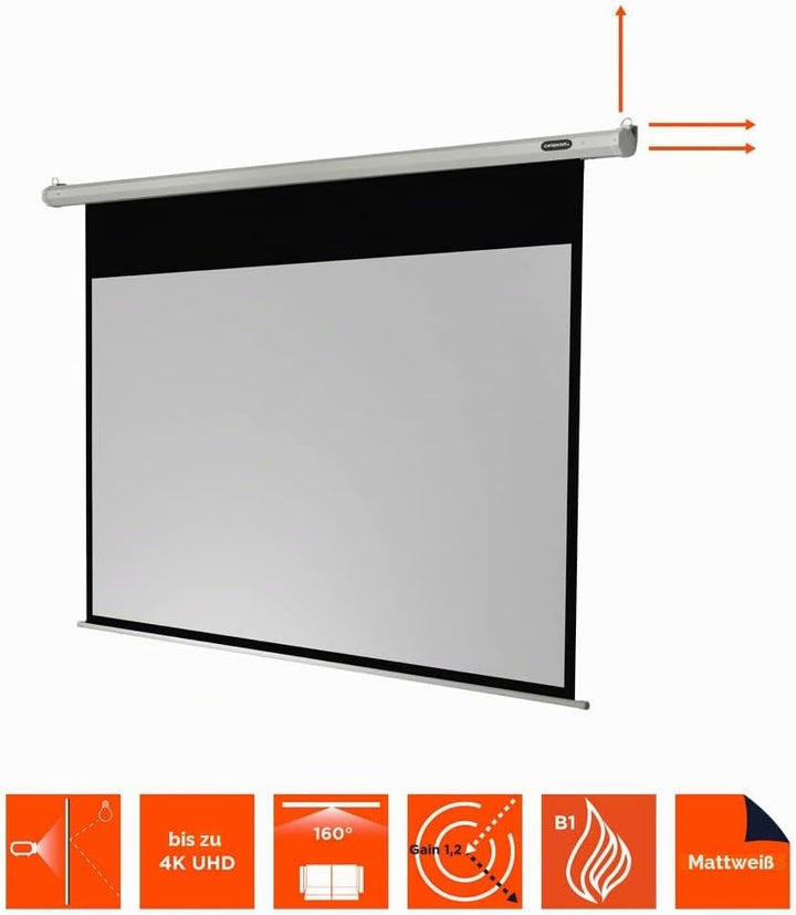 celexon Economy Motor-Leinwand 70" | 160x90 cm 16:9 | elektrische 4K,Full-HD Beamer-Leinwand für Bür