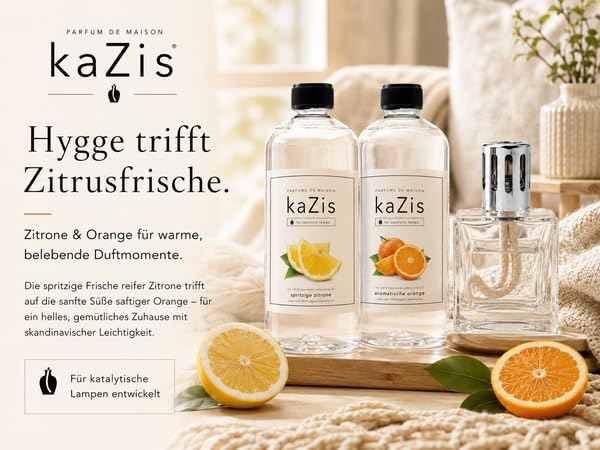 KAZIS® I Duft-Set Spritzige Zitrone + Aromatische Orange I 2 x 1 Liter I Für Alle Katalytischen Lamp