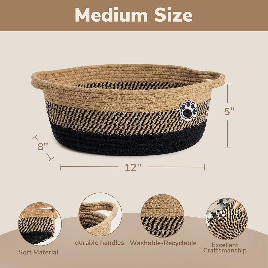 TIMEYARD Hundespielzeugkorb Geflochten Aufbewahrungskorb 30x20x13cm Schwarz | Niedlicher Korb für Hu