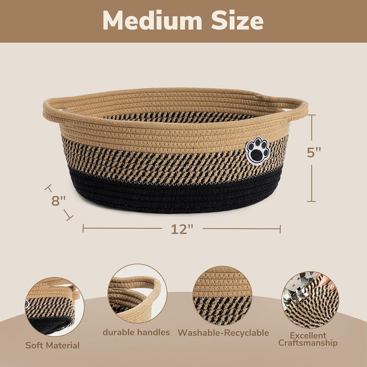 TIMEYARD Hundespielzeugkorb Geflochten Aufbewahrungskorb 30x20x13cm Schwarz | Niedlicher Korb für Hu