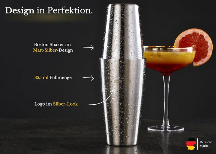 Edelstahl Cocktail Set 11tlg – 825ml Boston Cocktail Shaker Set mit Ständer und Bar Zubehör, Cocktai