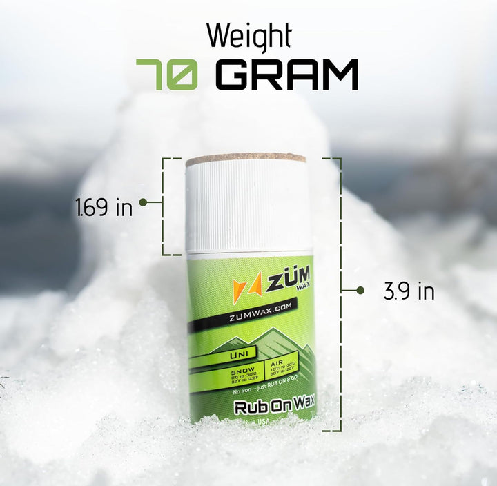 ZUMWax RUB ON Wax Ski/Snowboard - All Temperature Universal - 70 Gram - Incredibly Fast in All Tempe