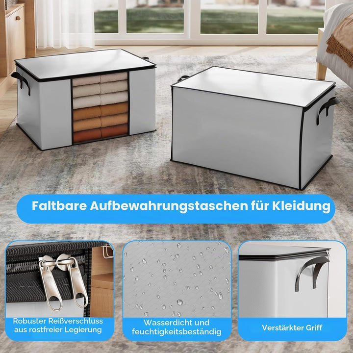 Oak &amp; Tea 90L Aufbewahrungstaschen 6 Stück Grosses Kleideraufbewahrungsboxen mit Deckel und Reissver