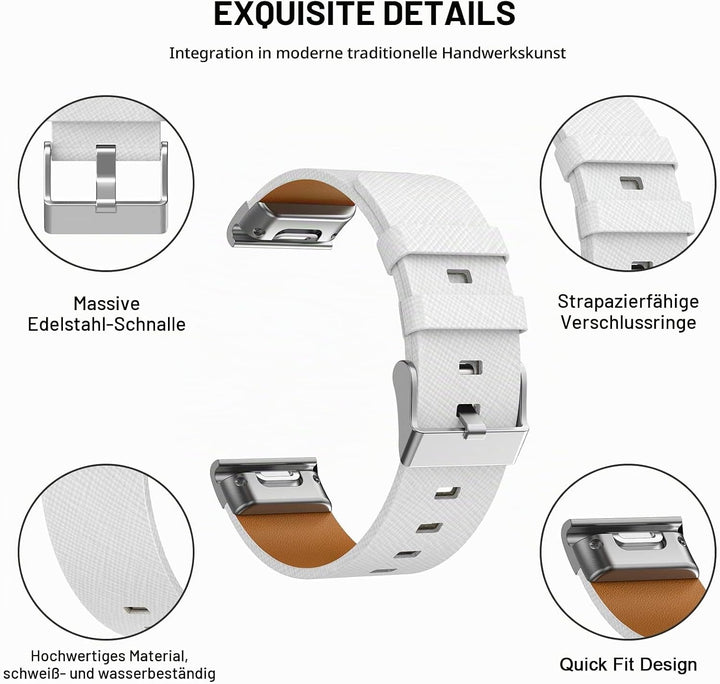 Armband für Garmin Fenix 7X, 26mm Echte Leder Ersatzarmband Quick-Fit Uhrenarmband für Garmin Fenix
