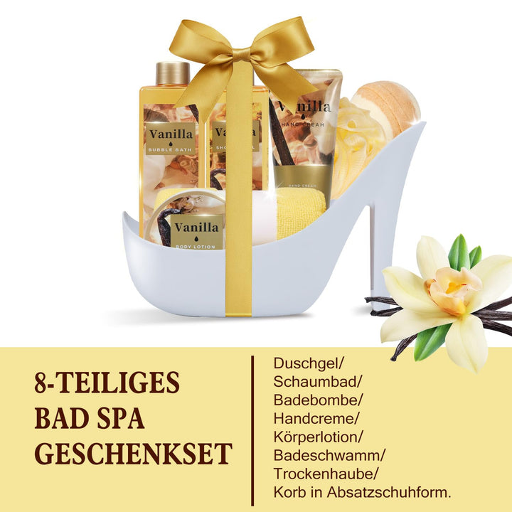 SPA LUXETIQUE Bade Geschenk für Frauen-8tlg Vanilleduft Geschenkset mit Duschgel,Bodylotion, Schaumb
