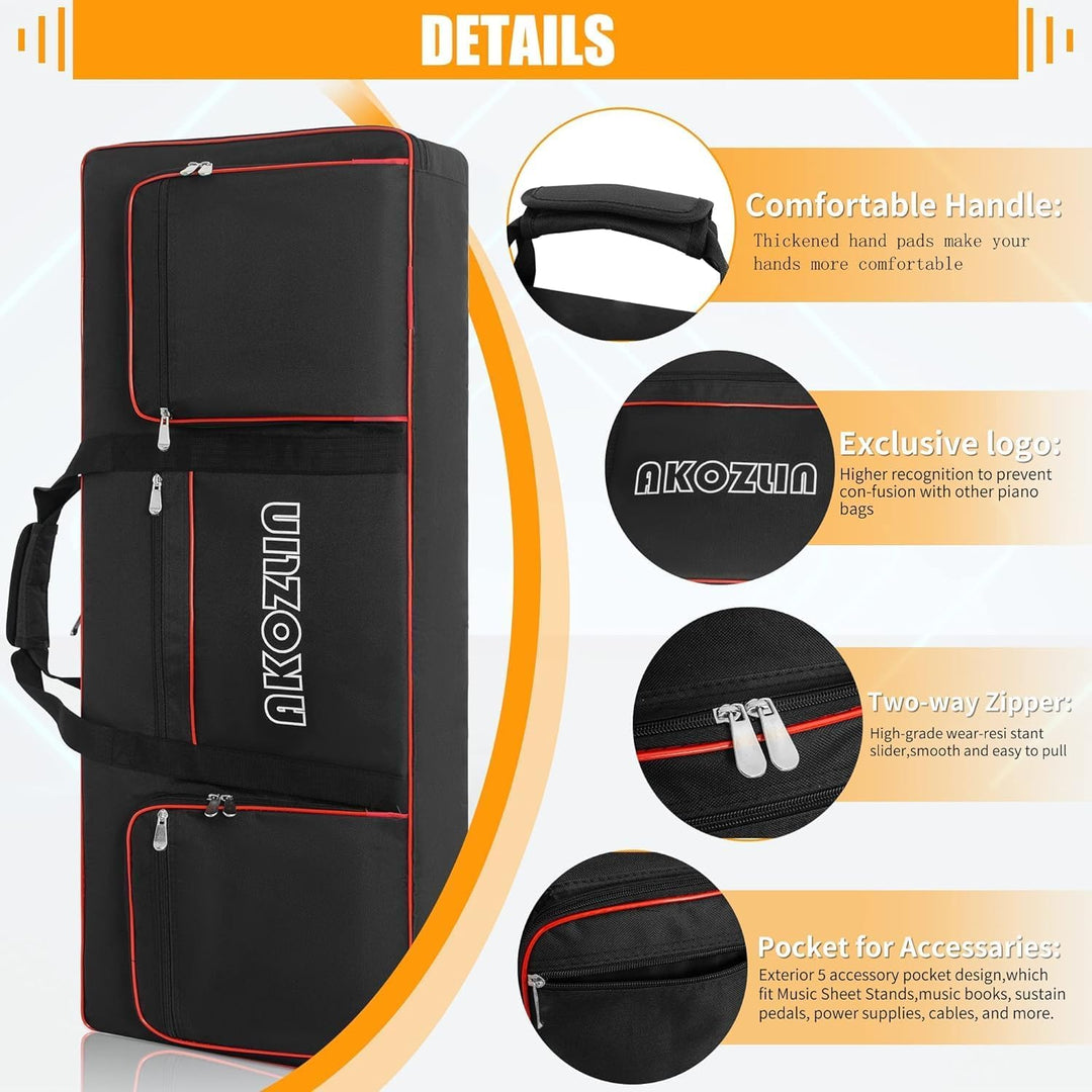 AKOZLIN 49/61/76/88 Slim/88 Key Keyboard Case Electric Piano Keyboard Bag Portable Keyboard Gig Bag