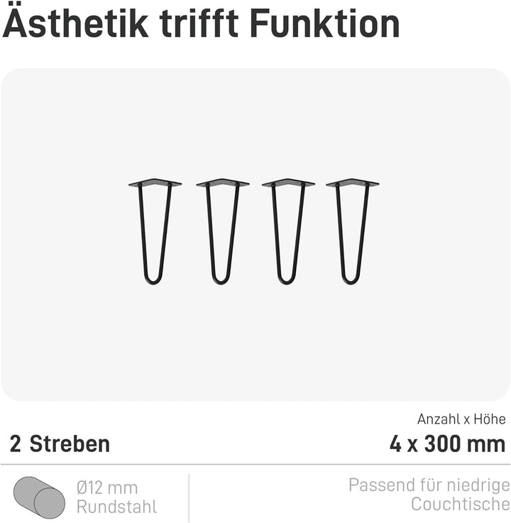 Natural Goods Berlin 4X Hairpin Leg Tisch-Beine | Tisch-Füsse aus Metall | Hairpin Legs für DIY-Proj