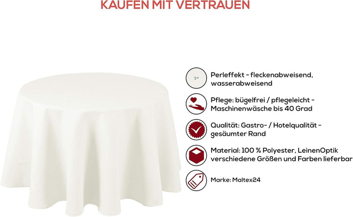 Textil Tischdecke - Leinen Optik - wasserabweisend oval (Weiss, oval 160x220) Weiss oval 160x220, We
