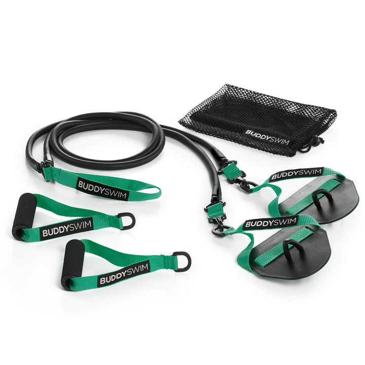 Buddyswim Super Stroke Dryland Cords Widerstandsgummis mit austauschbaren Griffen und Paddles. Elast