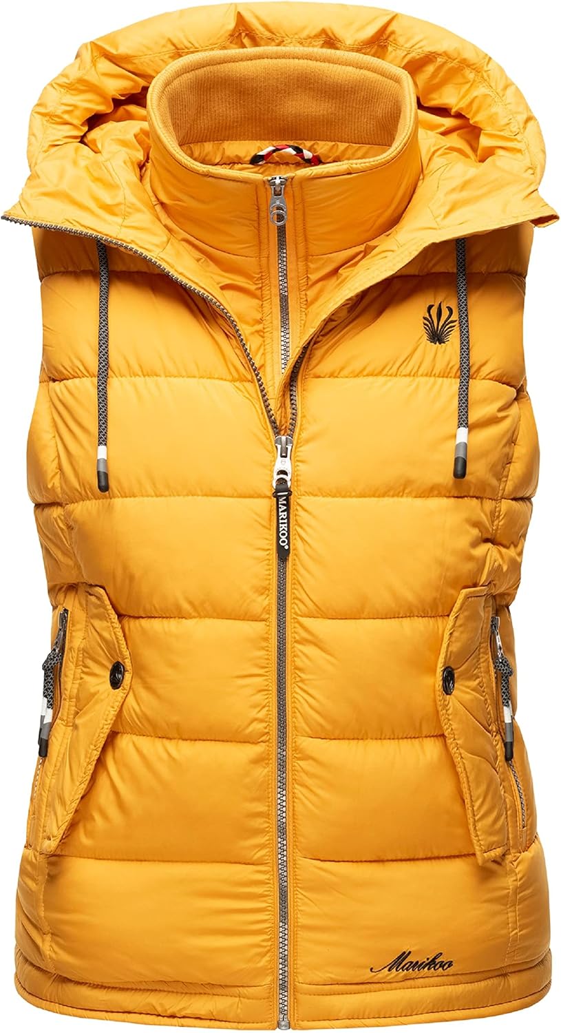 MARIKOO Damen leichte Übergangsweste Steppweste mit Kapuze Taisaa XS-3XL XS Gelb, XS Gelb
