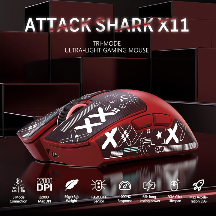 LexonElec x Attack Shark X11 Kabellose Gaming-Maus mit RGB Magnetische Ladestation, PixArt PAW3311-S