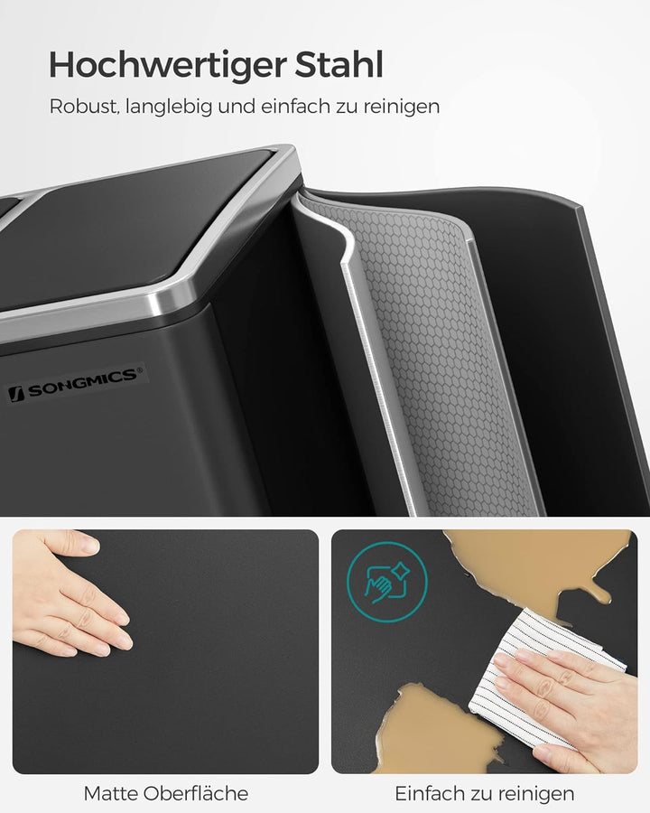 SONGMICS Mülleimer Küche, Mülltrennsystem, 3 x 18 L, Treteimer mit 3 Fächern, Abfalleimer, Softclose