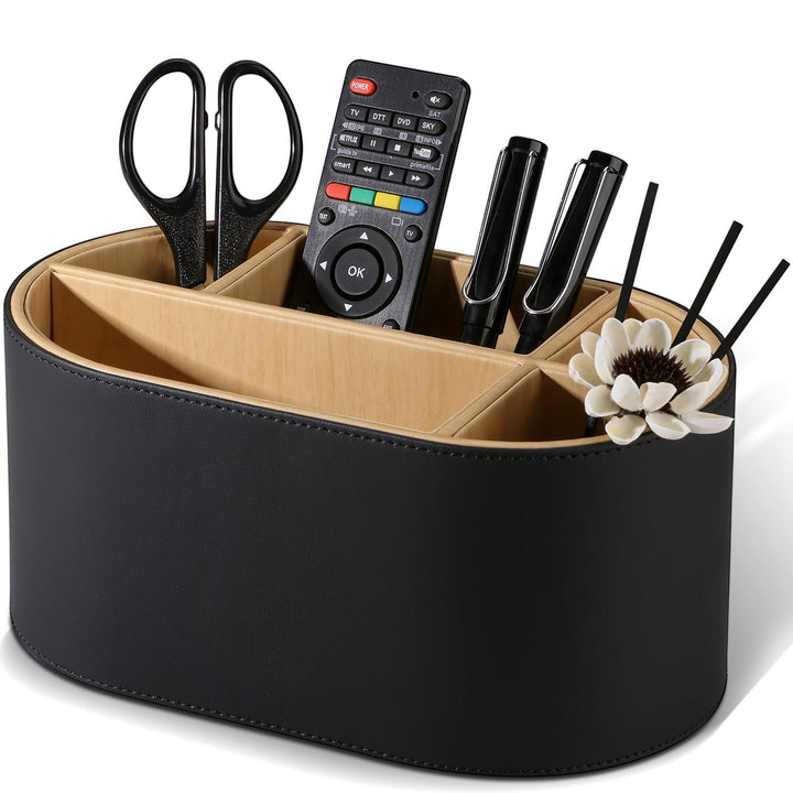 KINGFOM Schreibtisch Organizer aus Leder, Stiftehalter mit 5 Fächern, Ovaler Büro Organizer für Stif