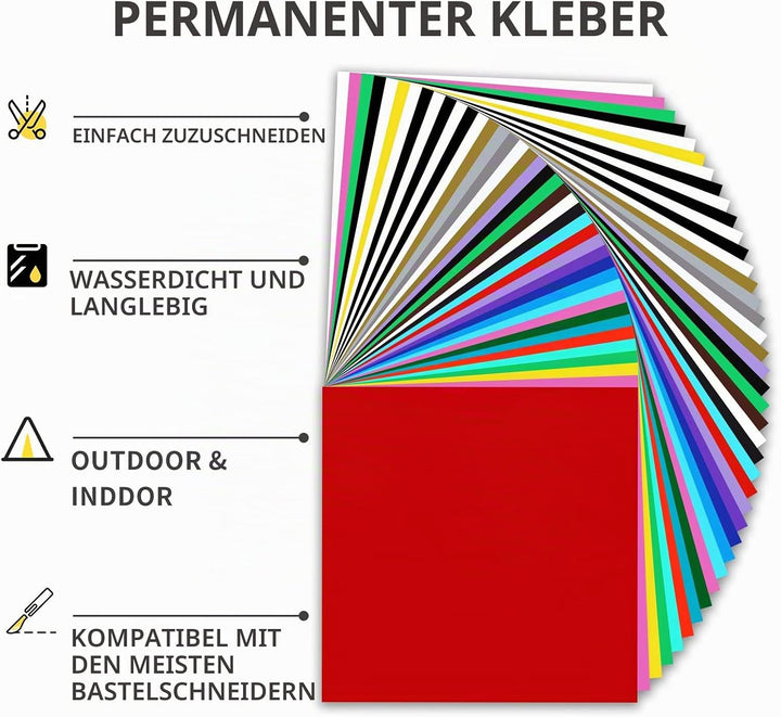 Vinylfolie Plotter, 40 PACK Permanentem Klebefolien, 30,5 x 30,5 cm iImagine Vinyl Selbstklebend Vin