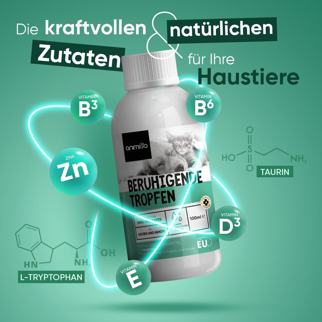 animigo Beruhigungsmittel für Hunde & Katzen - 100ml Entspannungs- & Anti-Stress-Mittel für Haustier