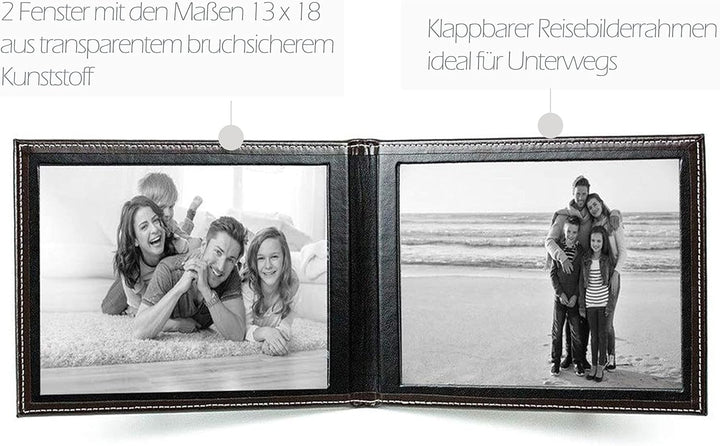 DELMON VARONE - Personalisierbarer Reise Bilderrahmen 13x18 Cambridge Leder Braun querformat, Fotoal