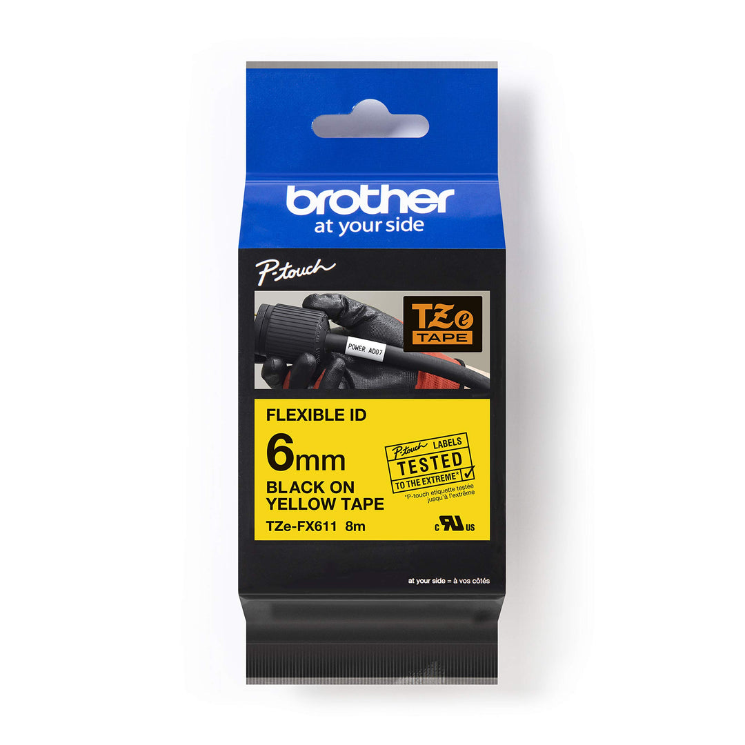 Brother Original P-touch Schriftband TZE-FX611 6 mm, schwarz auf gelb (u.a. für Brother P-touch PT-H