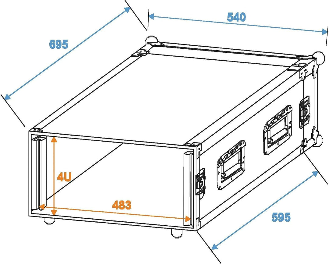 ROADINGER Verstärkerrack PR-2ST, 4HE, 57cm tief | Flightcase für 483-mm-Geräte (19") | mit mehrschic
