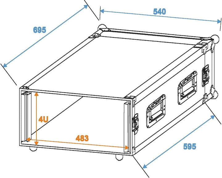 ROADINGER Verstärkerrack PR-2ST, 4HE, 57cm tief | Flightcase für 483-mm-Geräte (19") | mit mehrschic