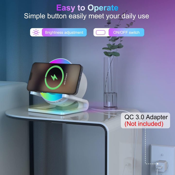 Bluetooth Lautsprecher mit Nachtlicht und Wireless Charger, Touch Dimmbar Nachttischlampe mit Gibt 5