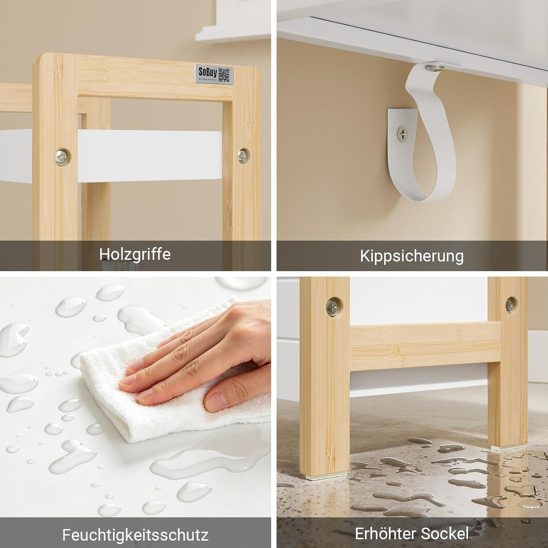 SoBuy Badezimmerschrank mit 4 stabilen Regalen - schmaler Nischenschrank Badregal schmal Badschrank