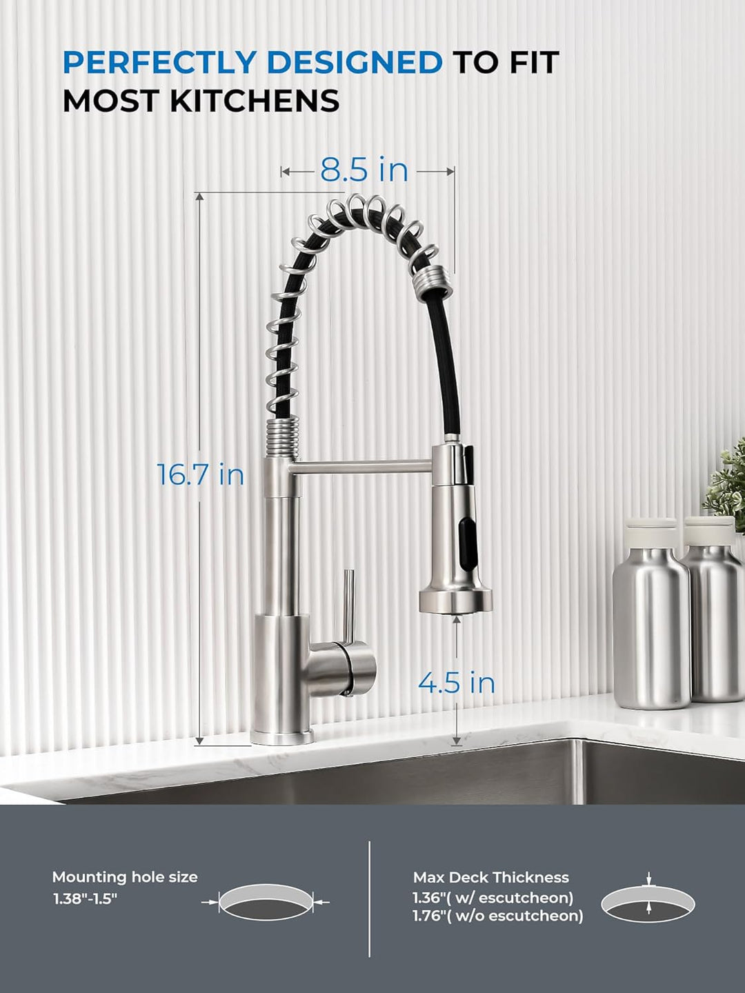 Küchenspüle-Wasserhahn, Küchenarmaturen mit herausziehbarem Sprüher, WEWE Edelstahl, Einzelgriff, Ei