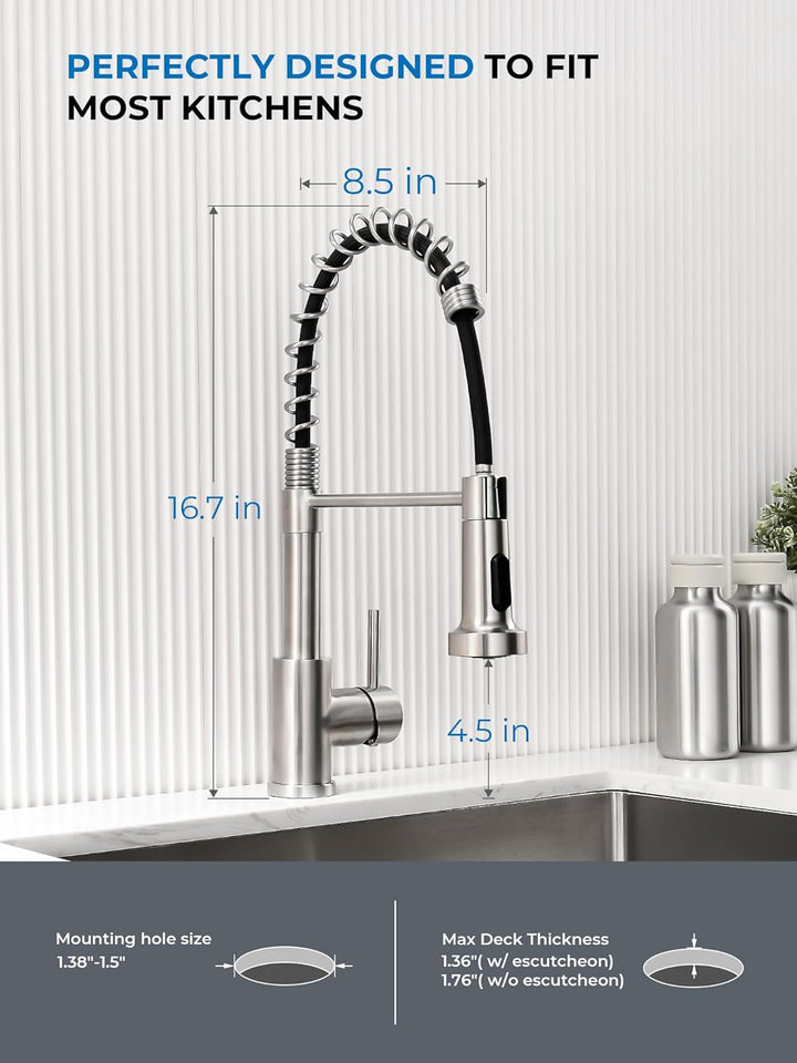 Küchenspüle-Wasserhahn, Küchenarmaturen mit herausziehbarem Sprüher, WEWE Edelstahl, Einzelgriff, Ei