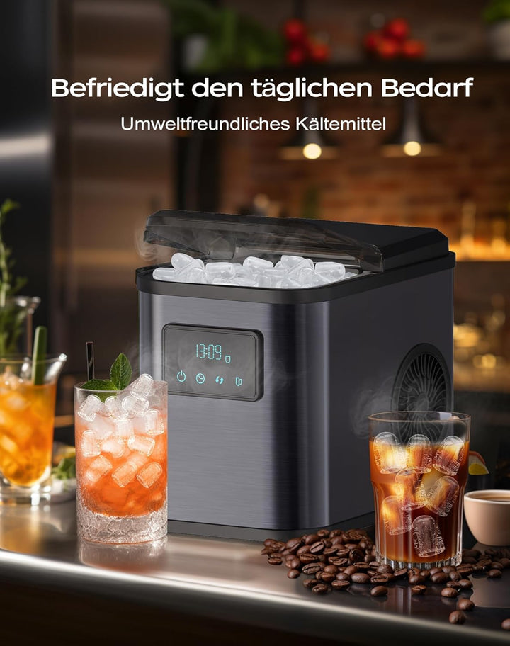 KeeGone Edelstahl Eiswürfelmaschine mit LED-Display Eismaschine Eiswürfelbereiter und Reinigungsfunk