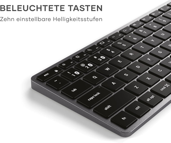 SATECHI Slim X1 Bluetooth Tastatur, 𝗤𝗪𝗘𝗥𝗧𝗬-𝗟𝗮𝘆𝗼𝘂𝘁, Hintergrundbeleuchtung, kompatibel mit vielen Ger