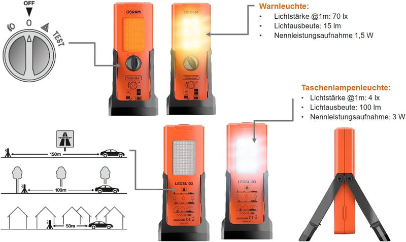 Osram LEDguardian TRUCK FLARE Signal TA19, aufstellbare LED Warnleuchte für LKW, Bus, Fahrzeuge über