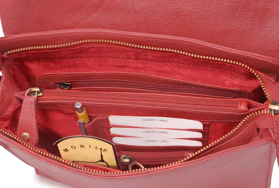 Catwalk Collection Handbags - Vintage Leder - Umhängetasche/Schultertasche - Passend für iPad und Ta