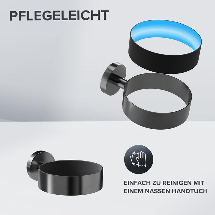 Haartrocknerhalter Mesmogtind | Edelstahl | Gunmetal | Wandmontage zum Bohren | mit Fönpolsterung |