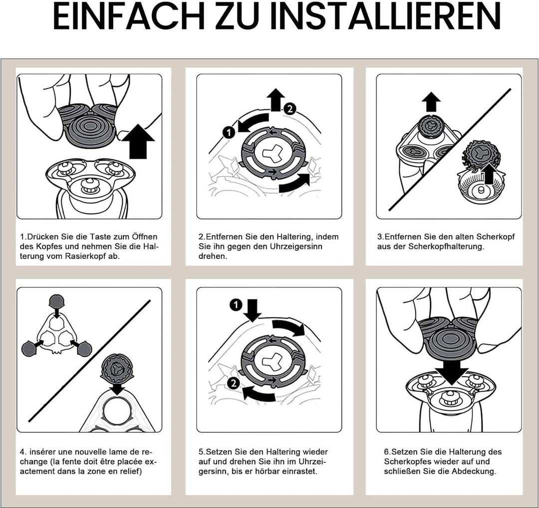 HQ8 Scherkopf Kompatibel mit Philips, HQ8 Ersatzköpfe für Philips Rasierer, Ersatzklingen Rasierkopf