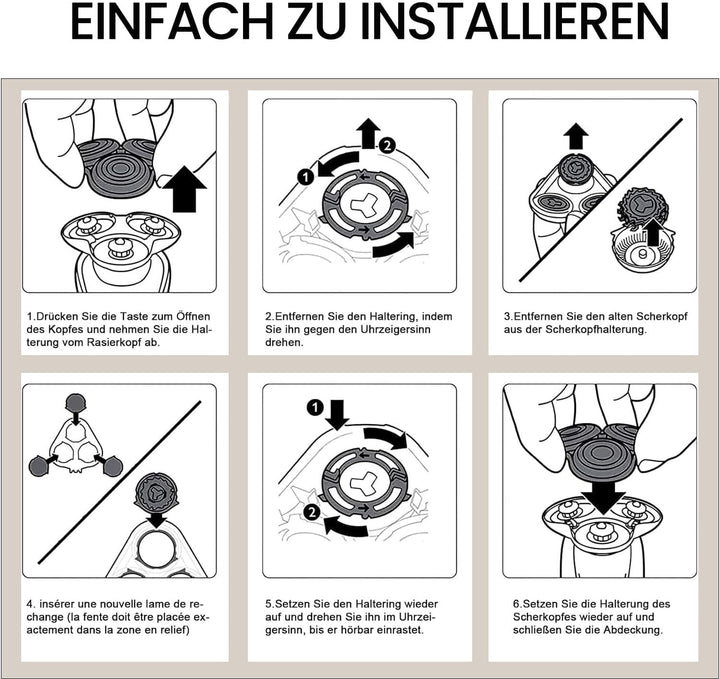 HQ8 Scherkopf Kompatibel mit Philips, HQ8 Ersatzköpfe für Philips Rasierer, Ersatzklingen Rasierkopf