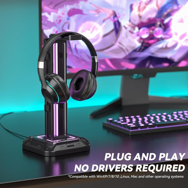 KDD Gaming Kopfhörer Ständer Led mit 9 Lichtmodi - Drehbarer Headset Halterung Tisch mit Abnehmbarer