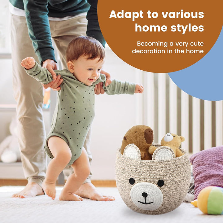 2x Babykorb aus Baumwollseil süss Bär für Kinderzimmer-Organizer | Kleiner Korb für Geschenke, Spiel