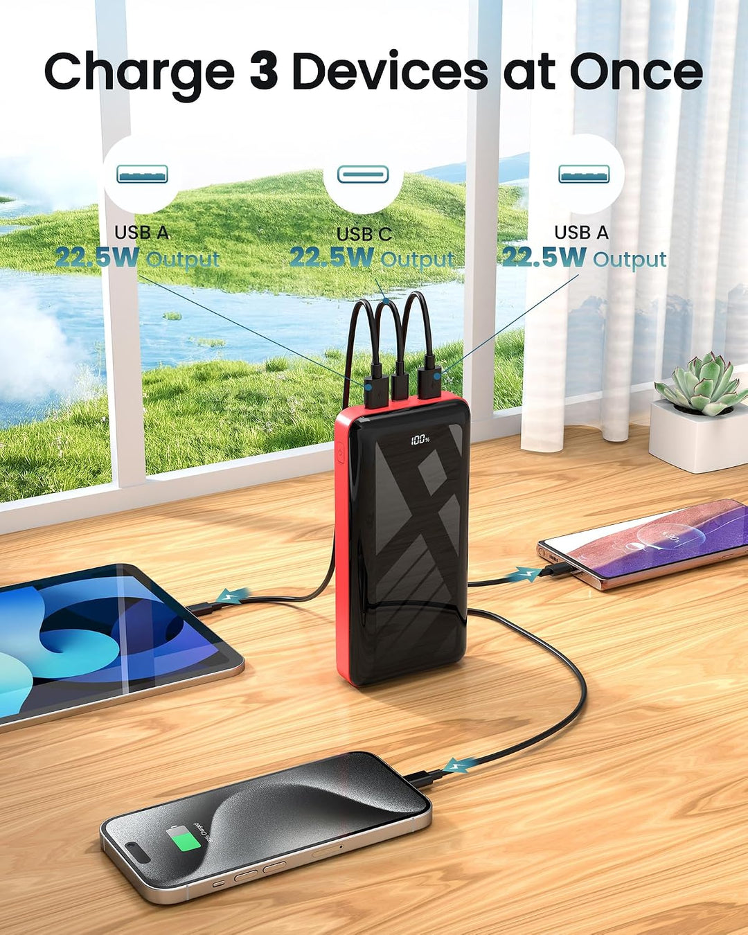 Power Bank 27000mAh 22.5W Powerbank PD20W USB C Externe Handyakkus Rot-2, Rot-2