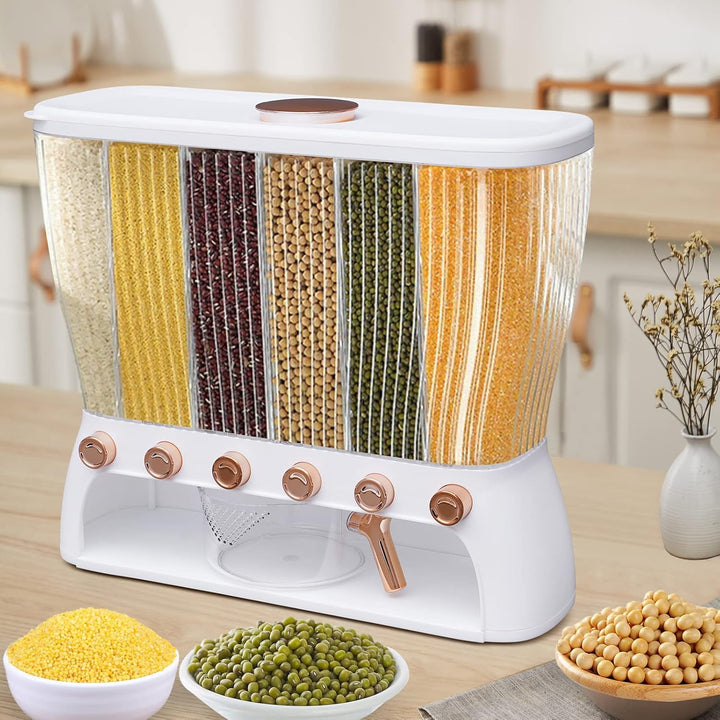 Getreidespender, 6 Gittern Küche Müslispender Getreidespeicherbehälter mit Messbecher, Cornflakesspe