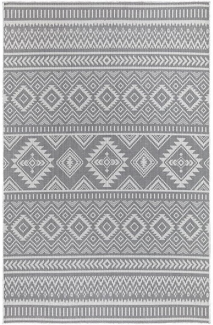 carpet city Outdoor Teppich Terrasse Wetterfest - 160x230 cm - Balkonteppich Anthrazit - Ethno Look