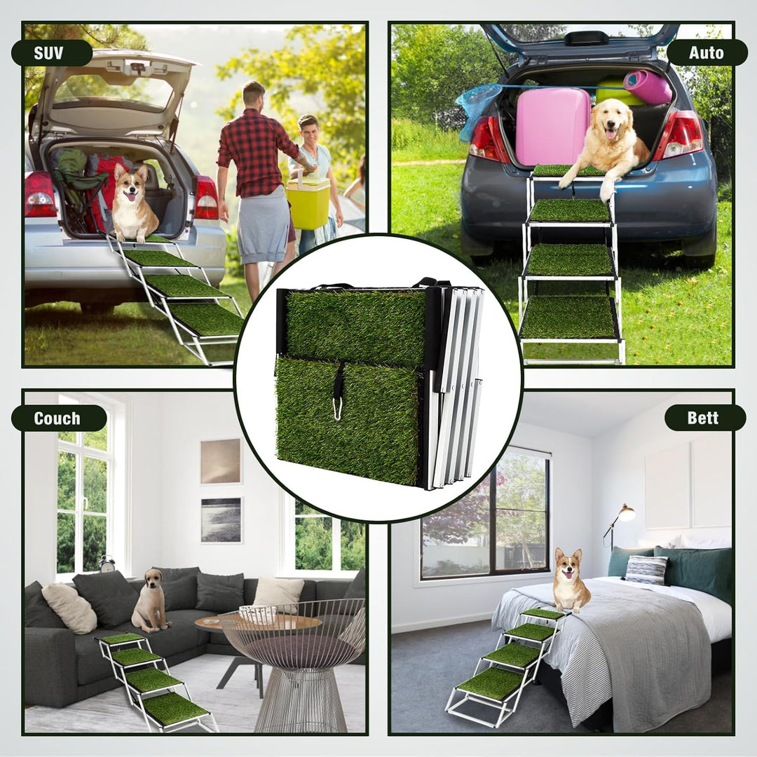 Extra Breit Hunderampe Auto Klappbar,Hundetreppe für Grosse Hunde mit rutschfeste Kunstrasen-Oberflä