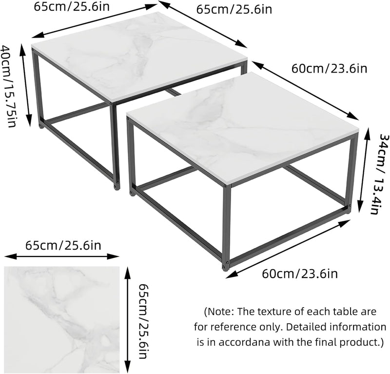 FATIVO Couchtisch Marmor Set Weiss: 2er Set Satztisch Abstelltisch Skandinavisch Beistelltisch Set f