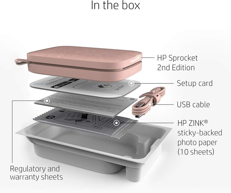 HP Sprocket Portable 5x7.6 cm Sofortbilddrucker (Rosa) Drucken Sie Bilder auf Zink Sticky-Backed Pap