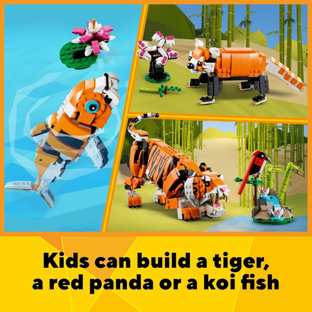 LEGO Creator 3in1 Majestic Tiger 31129 Building Kit; Animal Toys for Kids, Featuring a Tiger, Panda