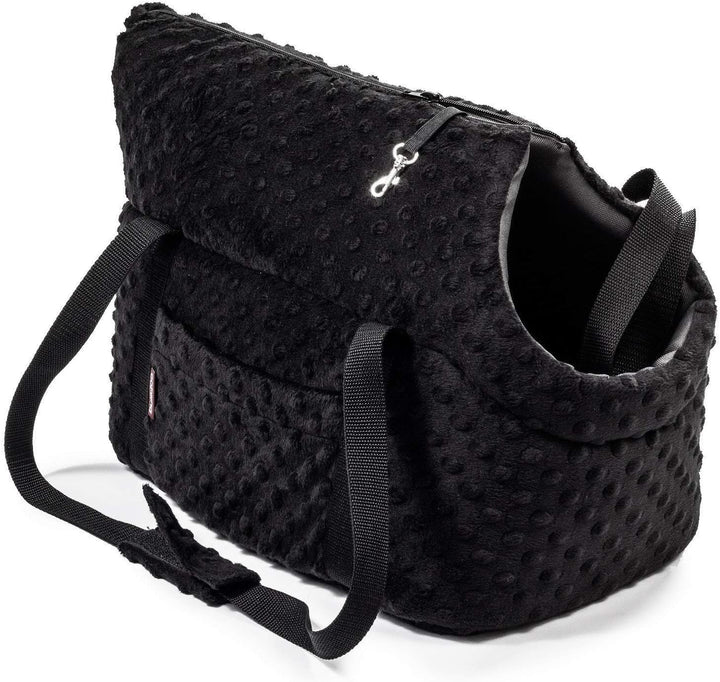 Hundetasche - Schwarz (Minky), M bis 10 kg - Tragetasche für kleinen und mittleren Hund, Welpen, Kat