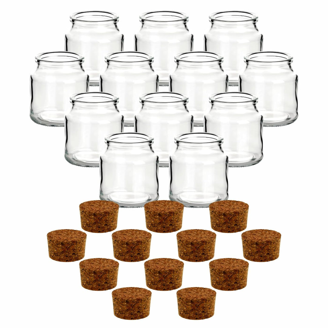 gouveo 12er Set Gewürzglas 200 ml (0,20 l) Gewürzglas 200 ml Rondo mit Presskorken rundes Vorratsgla