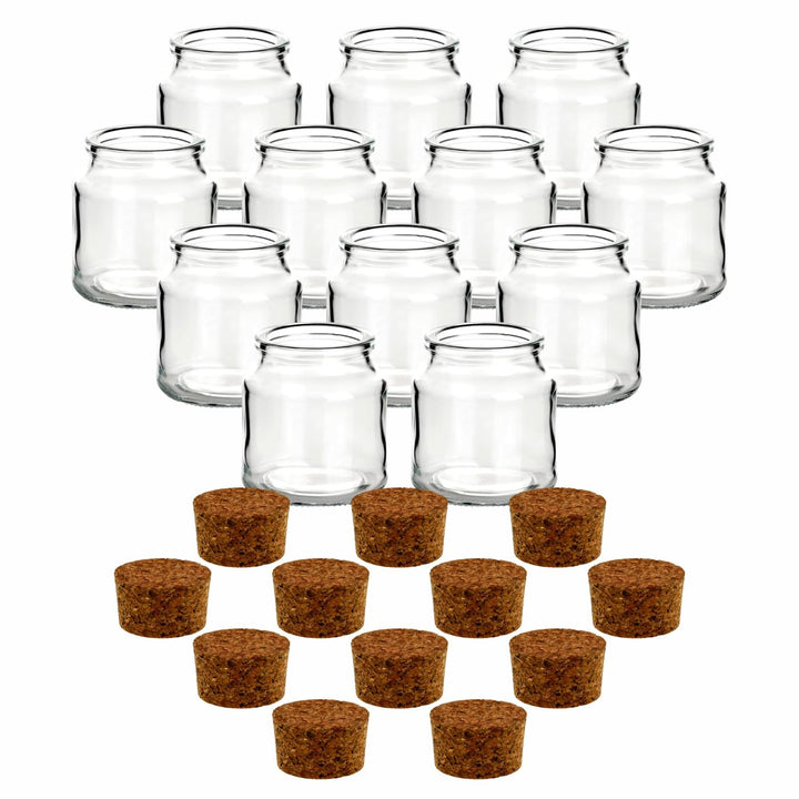 gouveo 12er Set Gewürzglas 200 ml (0,20 l) Gewürzglas 200 ml Rondo mit Presskorken rundes Vorratsgla