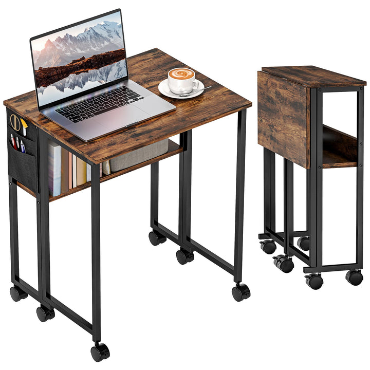 HOMCOM Klapptisch mit Ablagefach und Tasche, 63 cm Faltbarer Computertisch für kleine Räume, platzsp