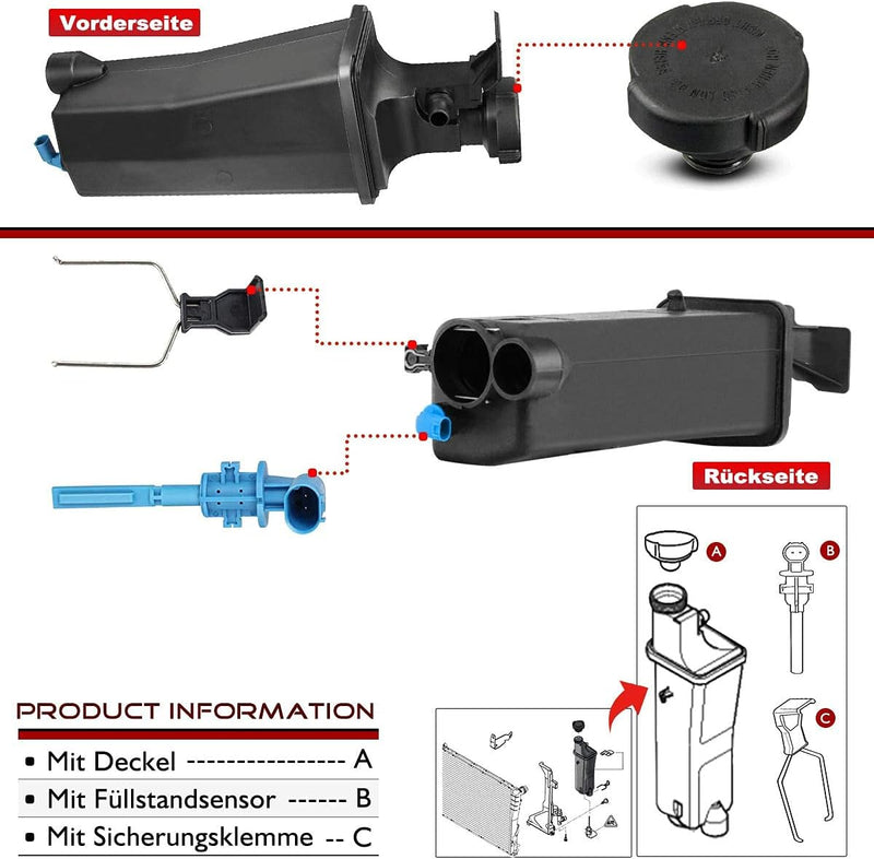 Frankberg Ausgleichsbehälter Kühlmittel Mit Sensor & Deckel Kompatibel mit 3er E46 316 318 320 330 X